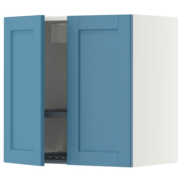METOD wall cabinet w dish drainer/2 doors, white/Lerhyttan blue, 60x60 cm