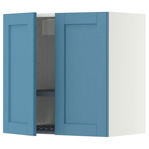 METOD wall cabinet w dish drainer/2 doors, white/Lerhyttan blue, 60x60 cm
