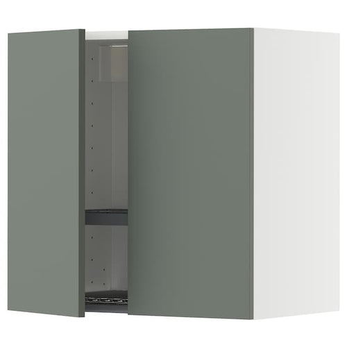 METOD wall cabinet w dish drainer/2 doors, white/Nickebo matt grey-green, 60x60 cm