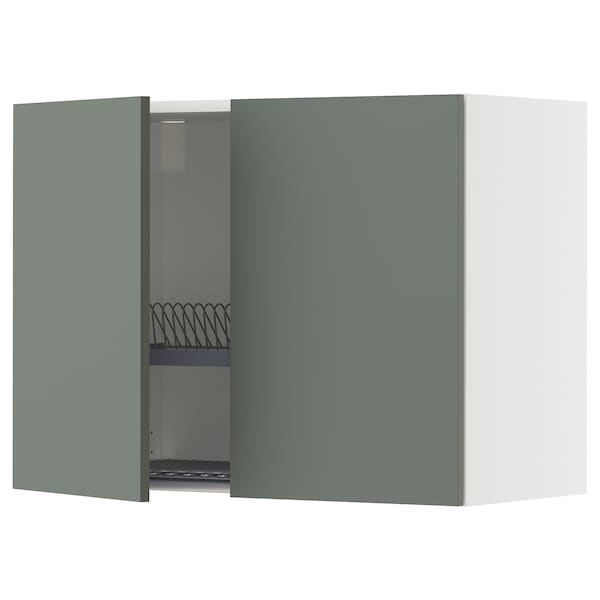 Ikea METOD - Wall unit with dish drainer/2 doors, white/Nickebo gray-green matte,80x60 cm