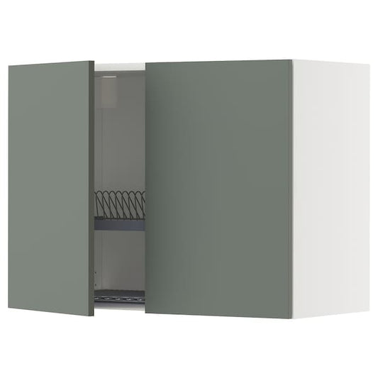 Ikea METOD - Wall unit with dish drainer/2 doors, white/Nickebo gray-green matte,80x60 cm