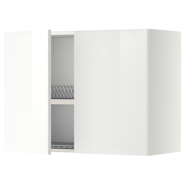 METOD wall cabinet w dish drainer/2 doors, white/Ringhult white, 80x60 cm