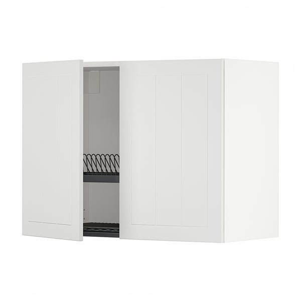 METOD wall cabinet w dish drainer/2 doors, white/Stensund white, 80x60 cm