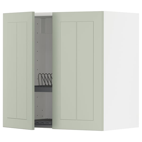 METOD wall cabinet w dish drainer/2 doors, white/Stensund light green, 60x60 cm