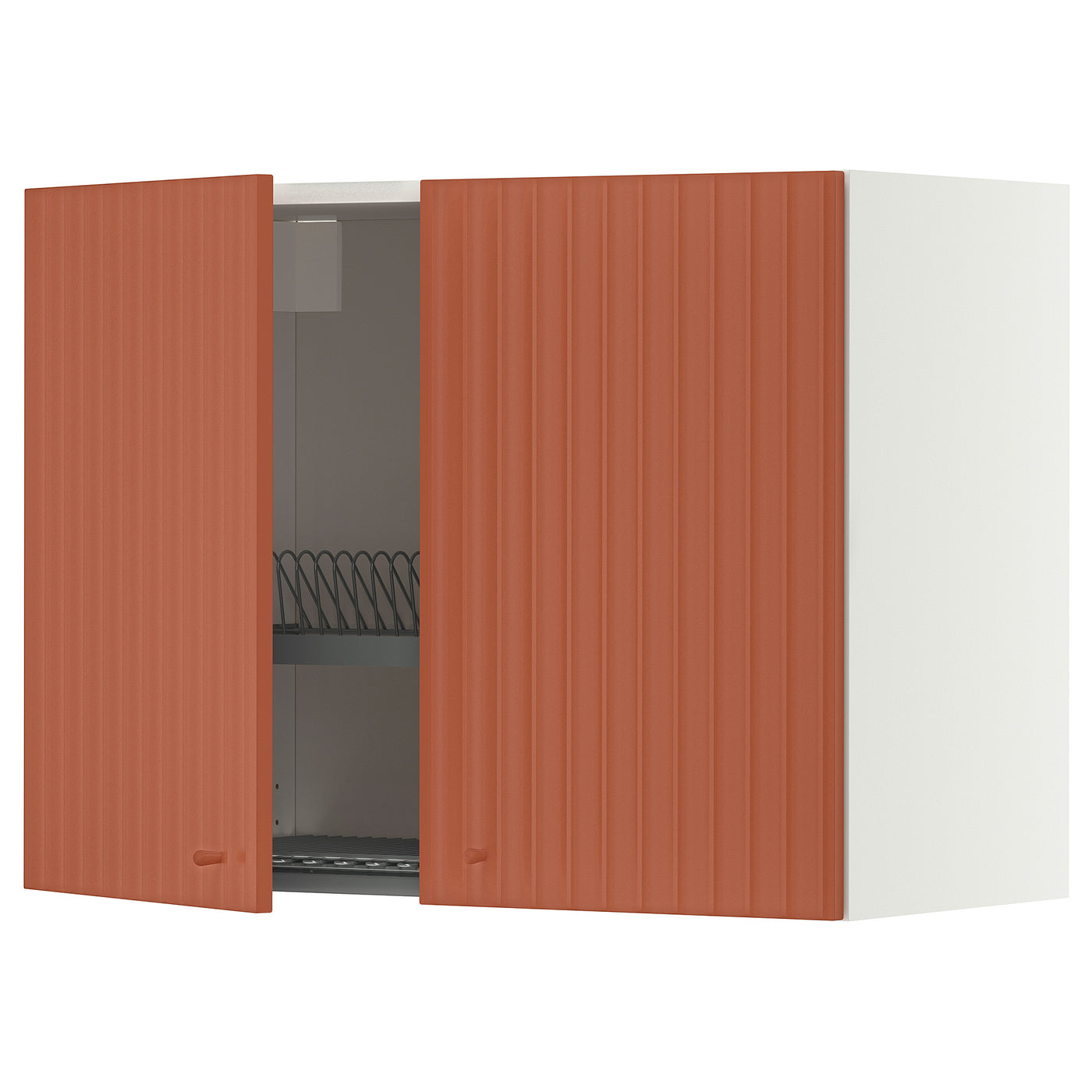 METOD wall cabinet w dish drainer/2 doors, white/Terrsjö red-brown wave pattern, 80x60 cm