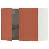 METOD wall cabinet w dish drainer/2 doors, white/Terrsjö red-brown wave pattern, 80x60 cm