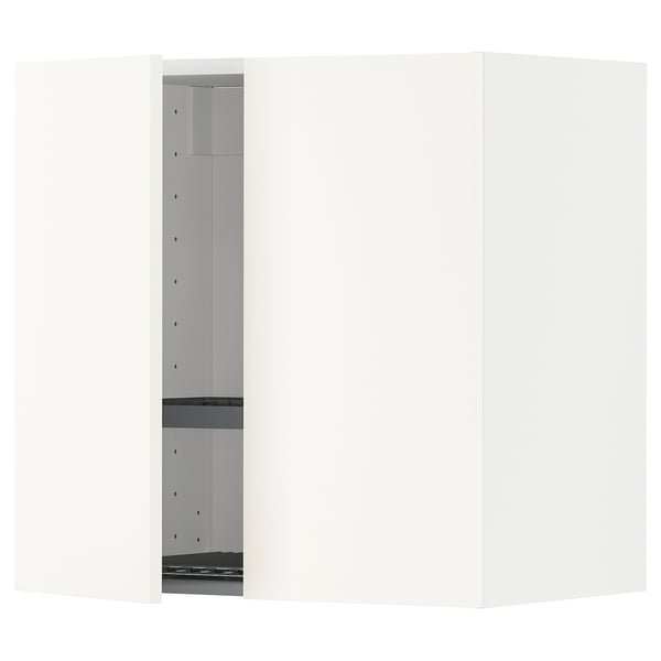METOD wall cabinet w dish drainer/2 doors, white/Vallstena white, 60x60 cm