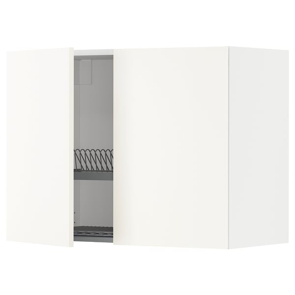 METOD wall cabinet w dish drainer/2 doors, white/Vallstena white, 80x60 cm