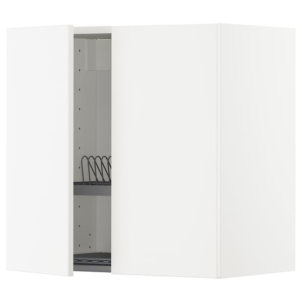 METOD wall cabinet w dish drainer/2 doors, white/Veddinge white, 60x60 cm