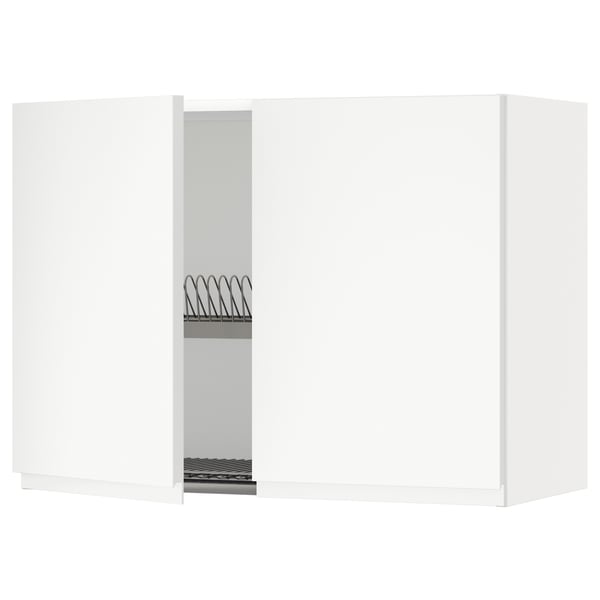 METOD wall cabinet w dish drainer/2 doors, white/Voxtorp matt white, 80x60 cm