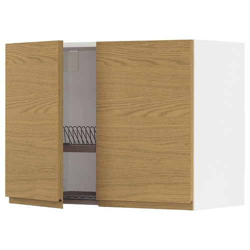 METOD - Wall unit with dish rack/2 doors, white/Voxtorp oak effect,80x60 cm
