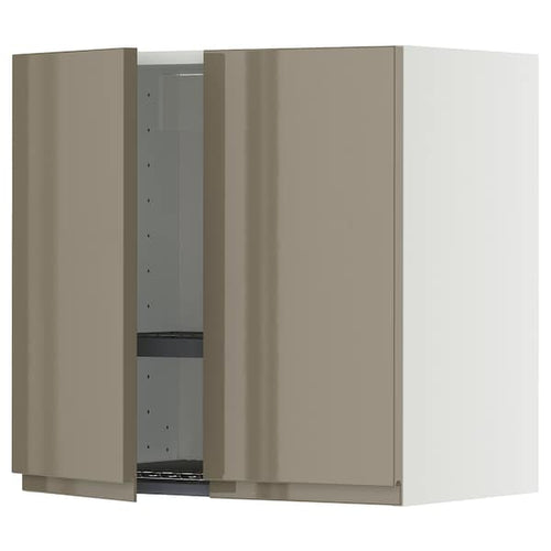 METOD wall cabinet w dish drainer/2 doors, white/Voxtorp high-gloss dark grey-brown, 60x60 cm