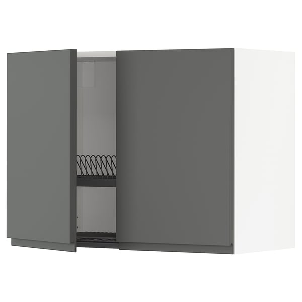 METOD wall cabinet w dish drainer/2 doors, white/Voxtorp dark grey, 80x60 cm