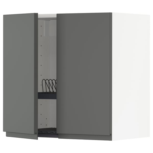 METOD wall cabinet w dish drainer/2 doors, white/Voxtorp dark grey, 60x60 cm