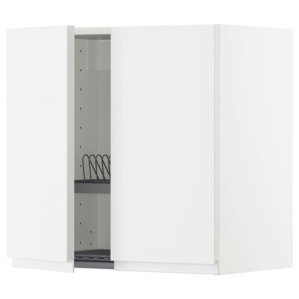 METOD wall cabinet w dish drainer/2 doors, white/Voxtorp high-gloss/white, 60x60 cm