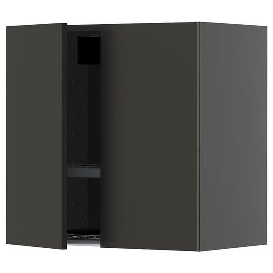 METOD Wall unit with dish rack/2 doors, black-grey/Nickebo anthracite matt, 60x60 cm