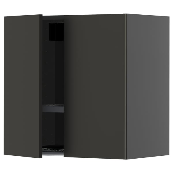 METOD wall cabinet w dish drainer/2 doors, black-grey/Nickebo matt anthracite, 60x60 cm