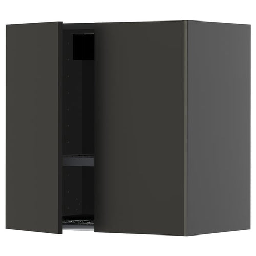 METOD Wall unit with dish rack/2 doors, black-grey/Nickebo anthracite matt, 60x60 cm