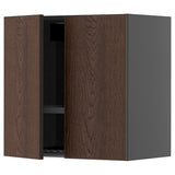 METOD wall cabinet w dish drainer/2 doors, black-grey/Sinarp brown, 60x60 cm