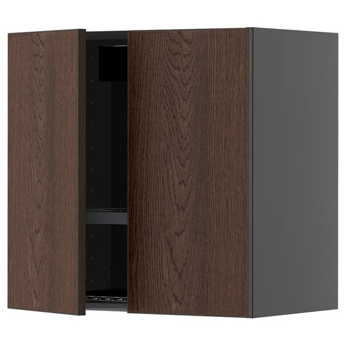 METOD Wall unit with dish rack/2 doors, black-grey/Sinarp brown, 60x60 cm