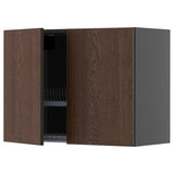 METOD wall cabinet w dish drainer/2 doors, black-grey/Sinarp brown, 80x60 cm