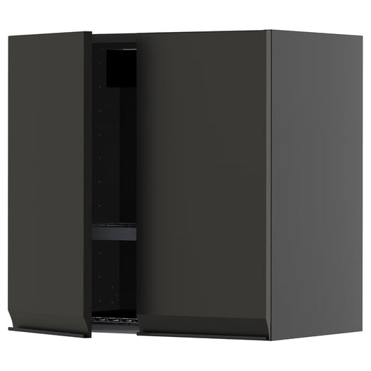 METOD Wall unit with dish rack/2 doors, black-grey/Upplöv anthracite matt, 60x60 cm