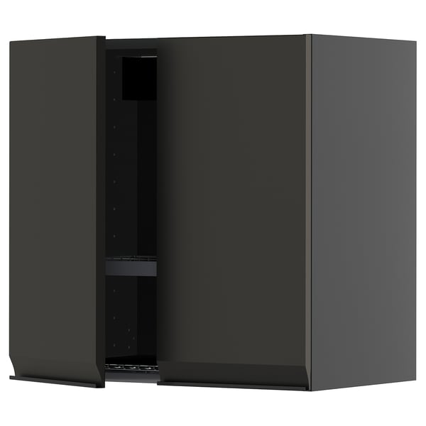 METOD Wall unit with dish rack/2 doors, black-grey/Upplöv anthracite matt, 60x60 cm
