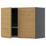 METOD wall cabinet w dish drainer/2 doors, black-grey/Voxtorp oak effect, 80x60 cm