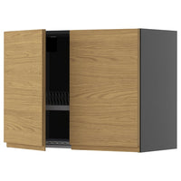 METOD wall cabinet w dish drainer/2 doors, black-grey/Voxtorp oak effect, 80x60 cm