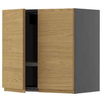 METOD wall cabinet w dish drainer/2 doors, black-grey/Voxtorp oak effect, 60x60 cm