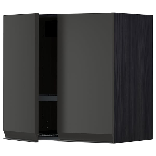 METOD wall cabinet w dish drainer/2 doors, black/Upplöv matt anthracite, 60.0x60.0x38.6 cm