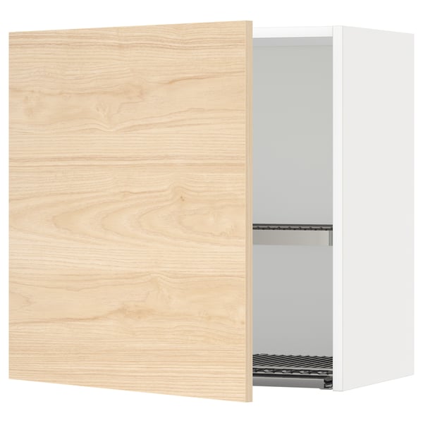 METOD wall cabinet with dish drainer, white/Askersund light ash effect, 60x60 cm