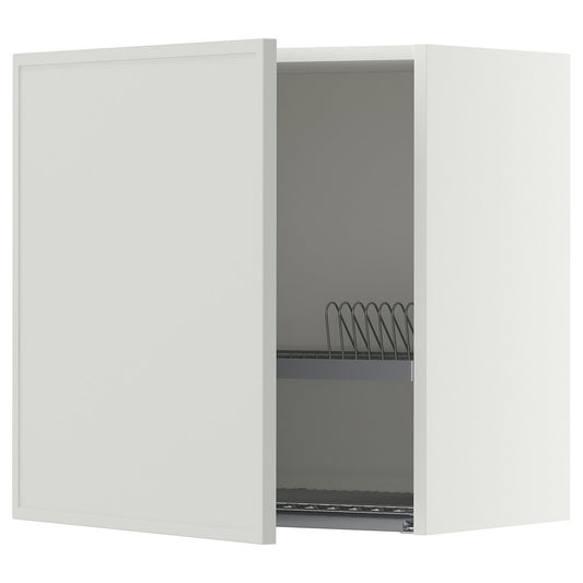 METOD wall cabinet with dish drainer, white/Aspudden light grey, 60x60 cm
