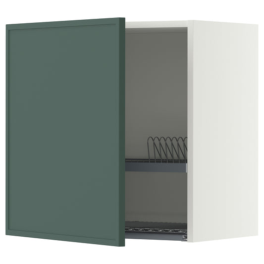 METOD wall cabinet with dish drainer, white/Aspudden dark grey-green, 60x60 cm