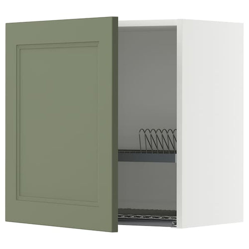 METOD wall cabinet with dish drainer, white/Axstad grey-green, 60x60 cm