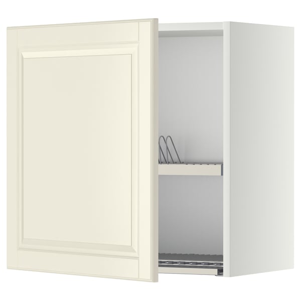 METOD wall cabinet with dish drainer, white/Bodbyn off-white, 60x60 cm