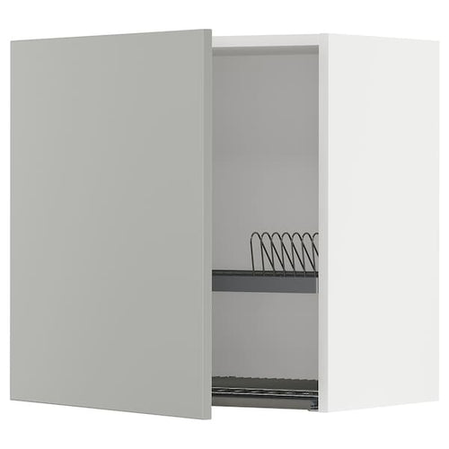 METOD wall cabinet with dish drainer, white/Havstorp light grey, 60x60 cm