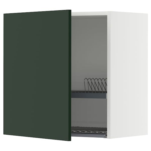 METOD wall cabinet with dish drainer, white/Havstorp deep green, 60x60 cm
