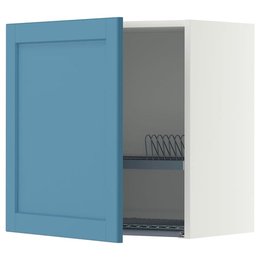 METOD wall cabinet with dish drainer, white/Lerhyttan blue, 60.0x60.0x38.9 cm