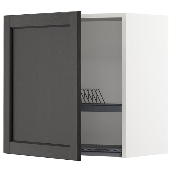 METOD wall cabinet with dish drainer, white/Lerhyttan black stained, 60x60 cm