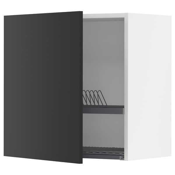 METOD wall cabinet with dish drainer, white/Nickebo matt anthracite, 60x60 cm