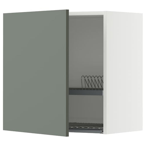 METOD wall cabinet with dish drainer, white/Nickebo matt grey-green, 60x60 cm
