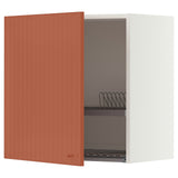 METOD wall cabinet with dish drainer, white/Terrsjö red-brown wave pattern, 60x60 cm