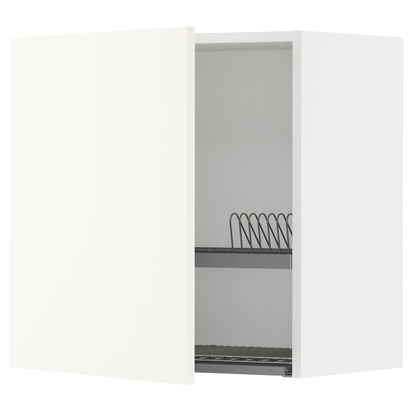 METOD wall cabinet with dish drainer, white/Vallstena white, 60x60 cm