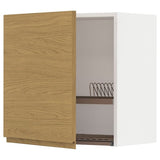 METOD wall cabinet with dish drainer, white/Voxtorp oak effect, 60x60 cm