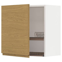 METOD wall cabinet with dish drainer, white/Voxtorp oak effect, 60x60 cm