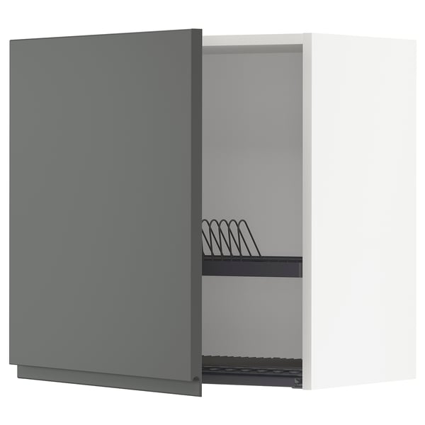 METOD wall cabinet with dish drainer, white/Voxtorp dark grey, 60x60 cm