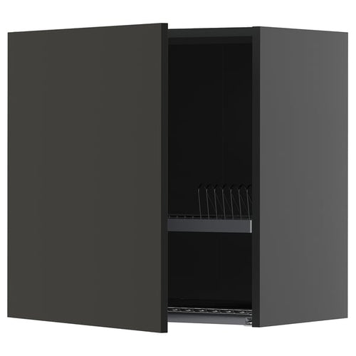 METOD Wall unit with dish rack, black-grey/Nickebo anthracite matt, 60x60 cm