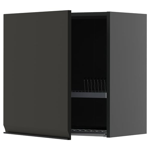 METOD Wall unit with dish rack, black-grey/Upplöv anthracite matt, 60x60 cm