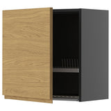METOD wall cabinet with dish drainer, black-grey/Voxtorp oak effect, 60x60 cm